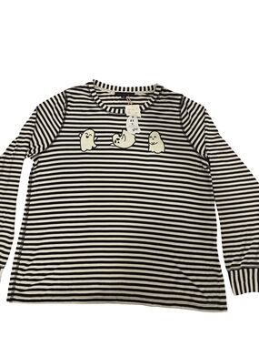 Jane+Delancy Black & White Striped Long-Sleeve Tee with Ghost Appliqués
